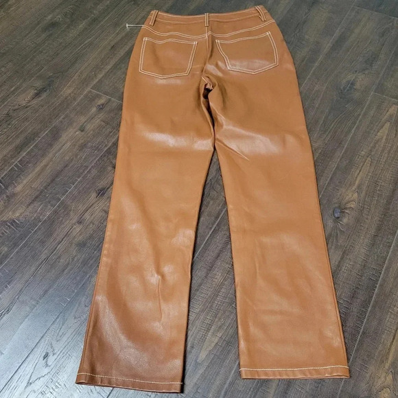 Staud Eli Vegan Leather Pant Cognac Brown Caramel Size 0 - Picture 9 of 10